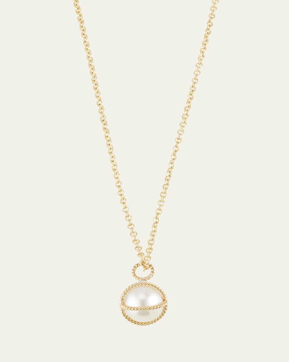 18K Yellow Gold Pearl Wrapped Pendant Necklace